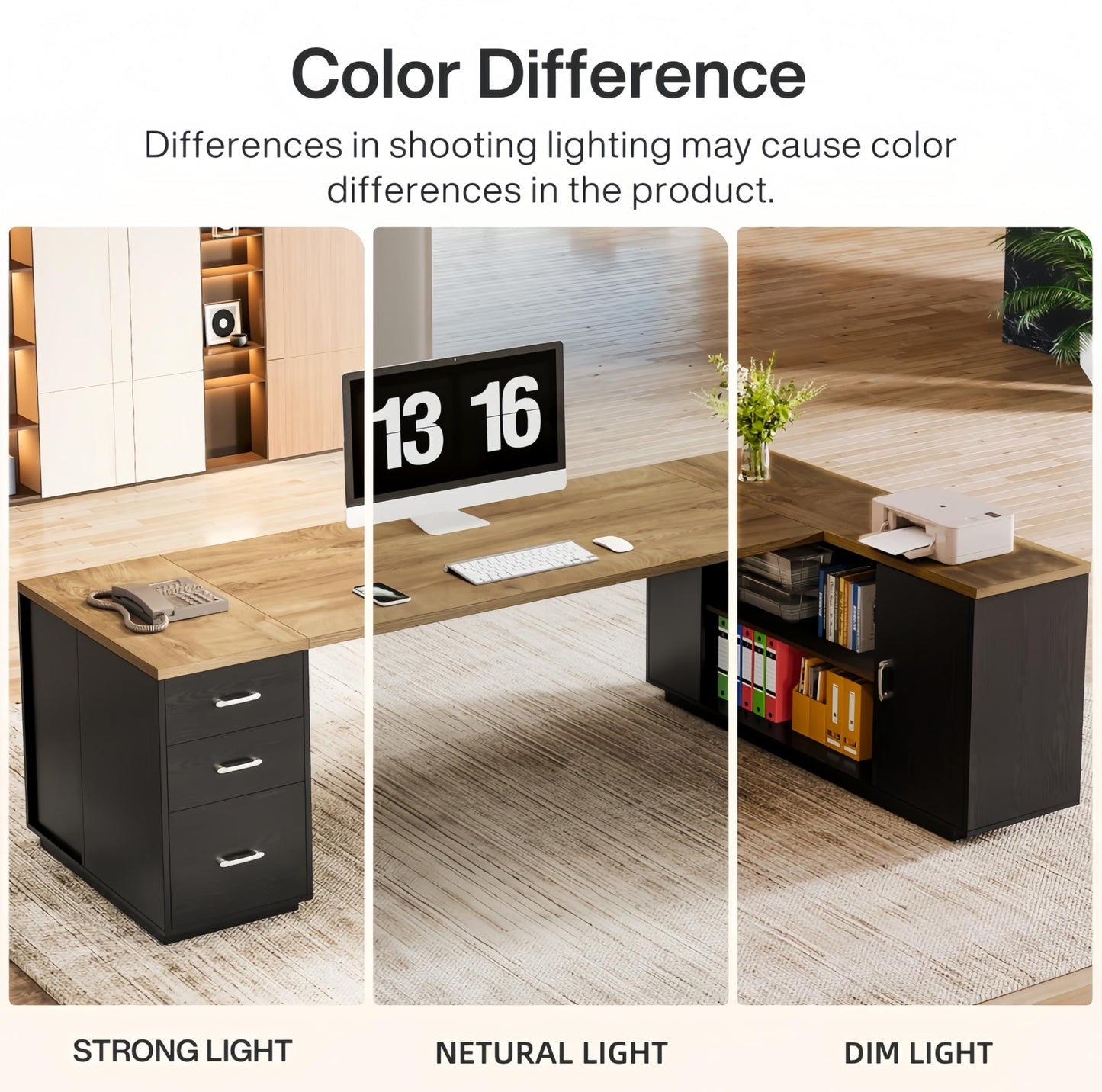 Tribesigns 85.8-Inch L-Shaped Executive Desk with File Drawers, Door Cabinet & Shelves, Extra Large Commercial Office Desk, Modern Professional Office Table, Business Furniture, Warm Brown & Black