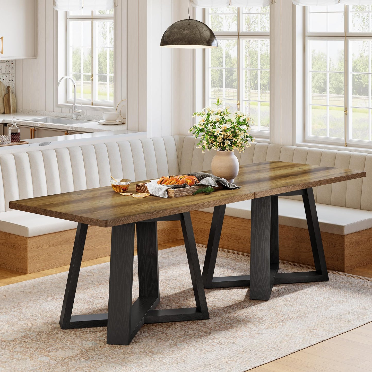 Tribesigns 47-Inch Dining Table for 4 People, Modern Kitchen Table with Wooden Legs, Dinner Table for Kitchen, Dining Room, Small Space, White and Brown