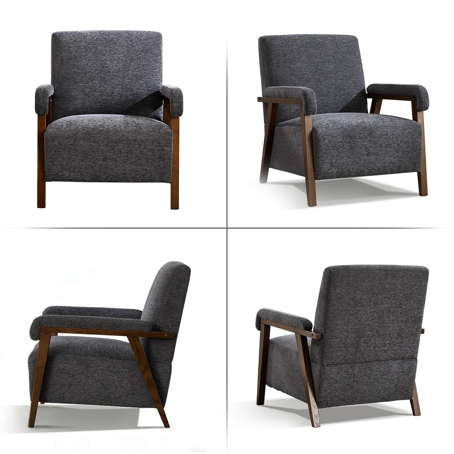 IOMOR Mid Century Modern Accent Chair, Upholstered Armchair with Thick Seat Cushion and Solid Wood Frame, Thick and Comfy Seat Cushion, Short Plush Fabric Arm Chair for Living Room(1,White)