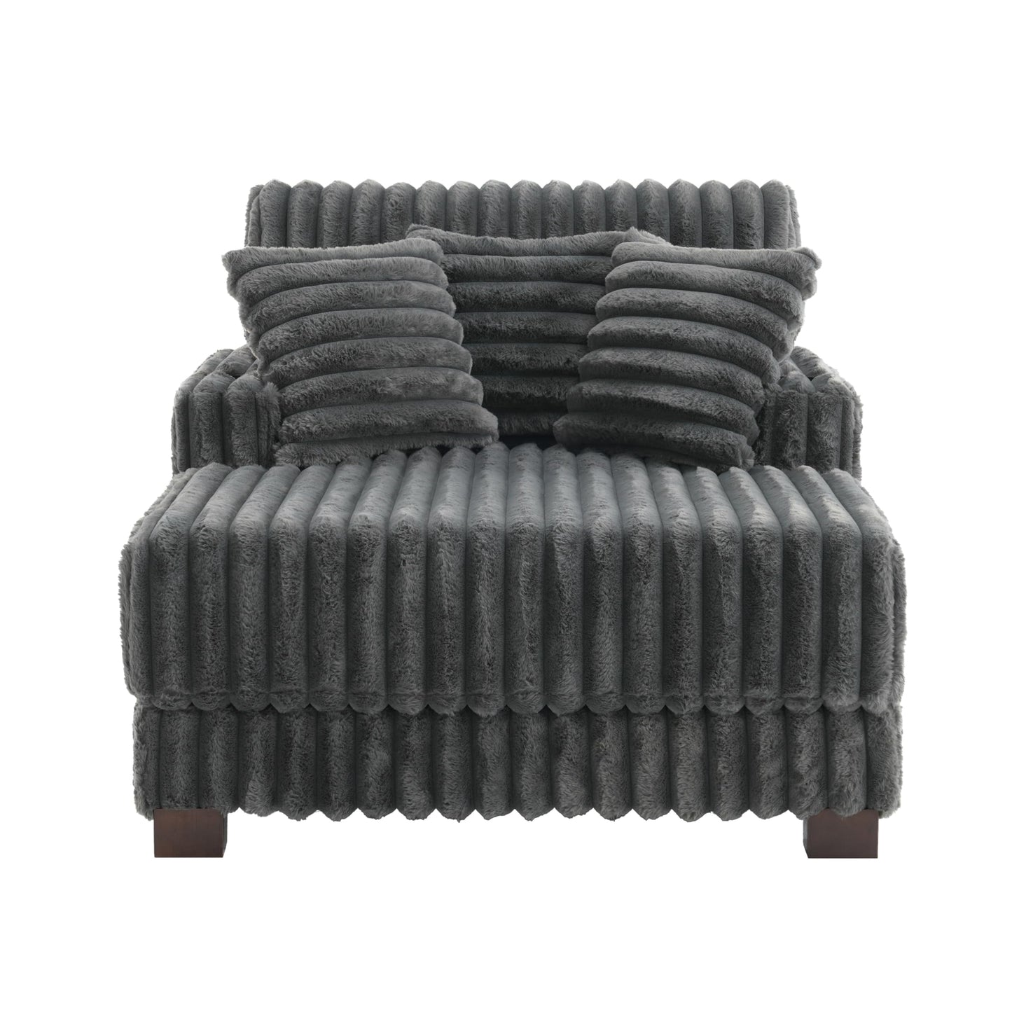 59" Chaise Lounge Chair Indoor, Upholstered Oversized Sleeper Sofa Bed Reading Chairs with 3 Soft Pillows & 2 Cup Holders, Comfy Cloud Deep Seat Sofa for Living Room Bedroom, Set of 2, Navy