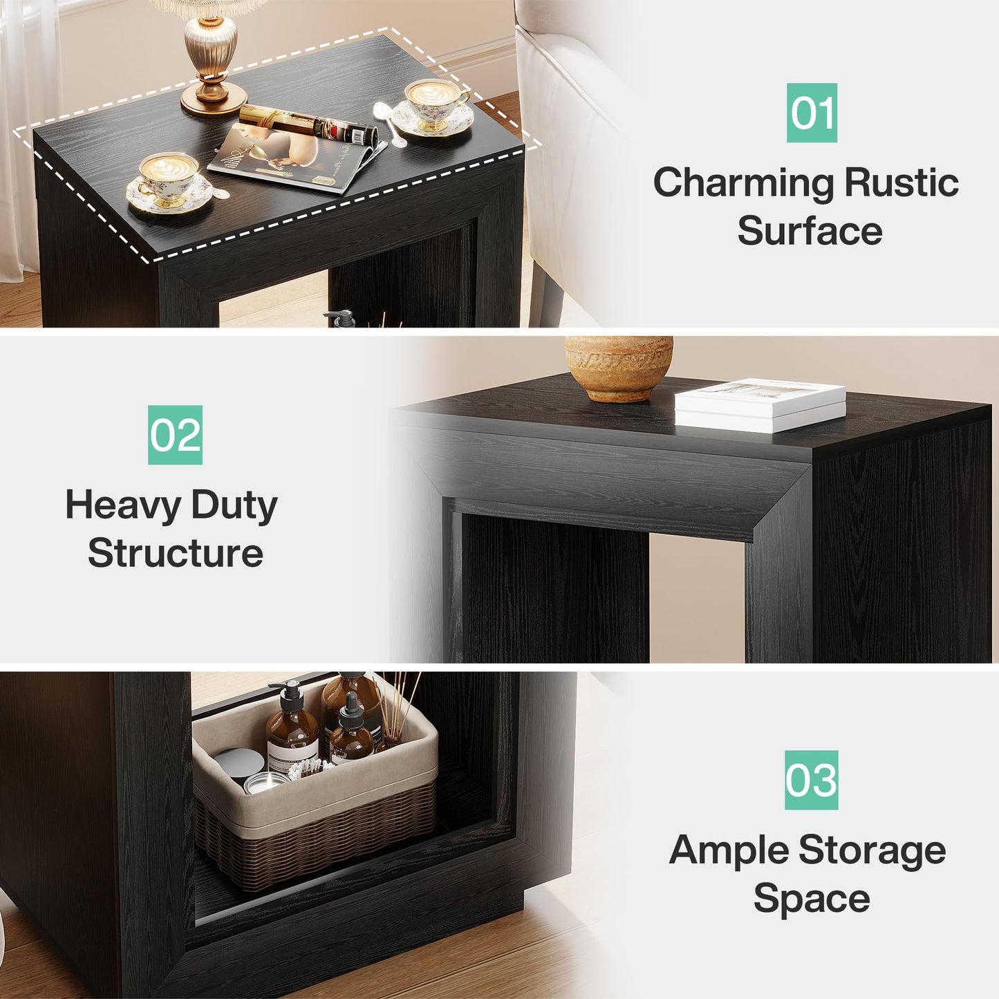 Tribesigns Rustic Wood End Table, 2 Tiered Square Side Table with Storage Shelf, Industrial Sofa Side Table for Living Room, Entrance (Rustic Brown) (1)