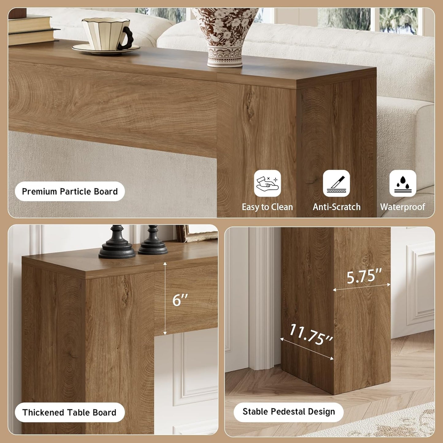 Epecoya Wood Console Table for Entryway Living Room, 53-Inch Long Sofa Table, Farmhouse Rectangular Accent Console with Wooden Double Base for Behind Couch Hallway Foyer Entrance, Light Oak Brown