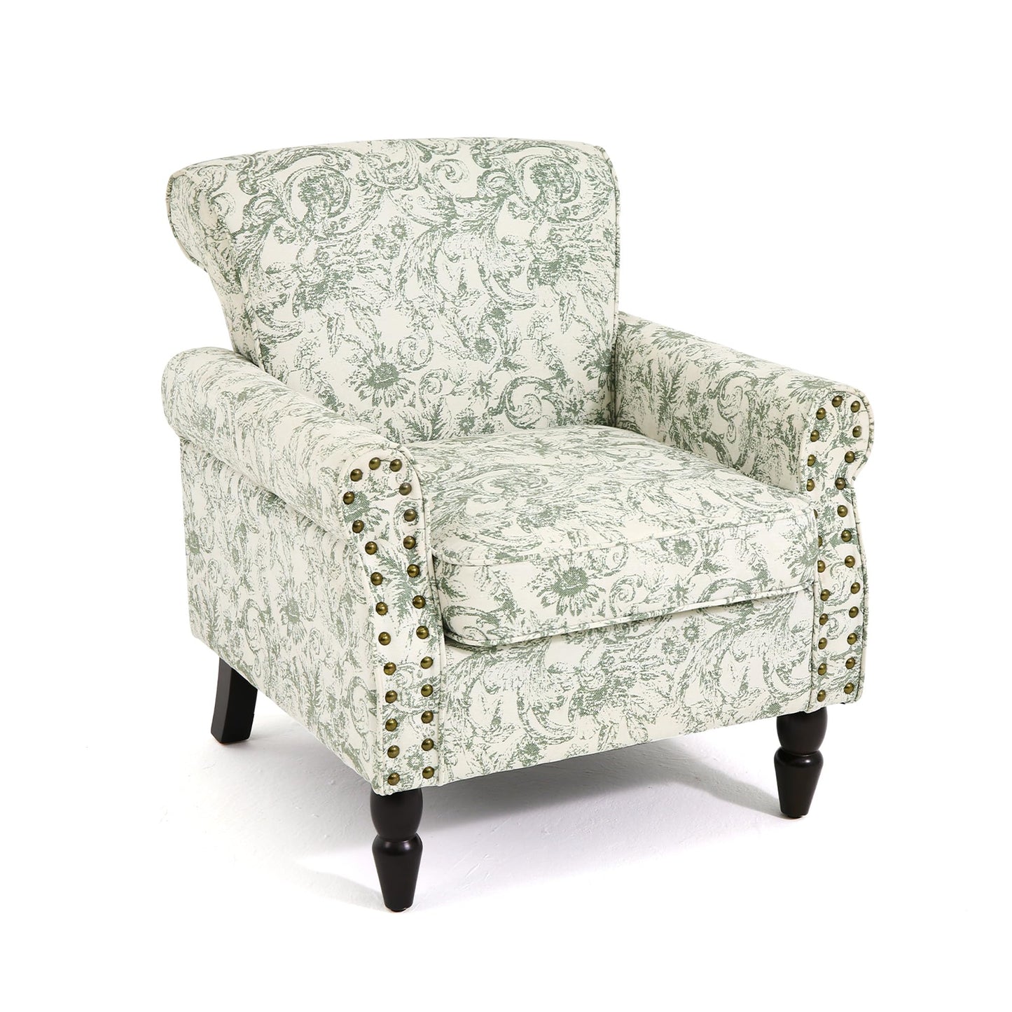 Wingback Accent Chairs Set of 2, Mid-Century Modern Upholstered Armchair Living Room Chair with Nailhead Trim & Rolled Armrest, Comfy Lounge Chair Single Sofa Chair for Bedroom, Light Blue
