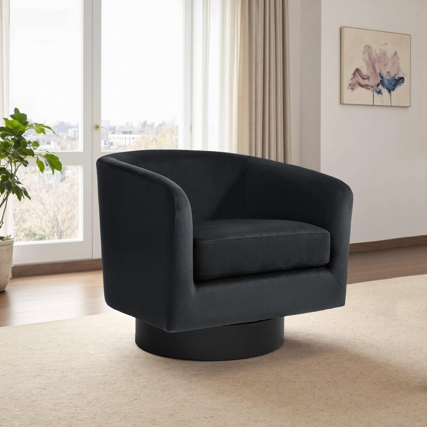 Swivel Barrel Accent Chairs Set of 2, Modern 360° Swivel Round Barrel Chair with Curve Back, Upholstered Velvet Fabric Armchair Single Sofa Club Chair for Living Room, Bedroom, Coffee