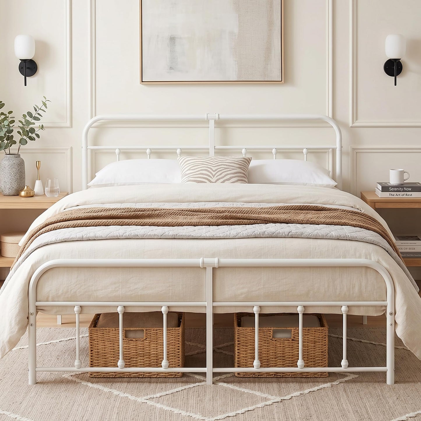 VECELO King Size Victorian Style Metal Bed Frame with Headboard/Mattress Foundation/No Box Spring Needed/Under Bed Storage and Strong Slat Support Purple Bronze