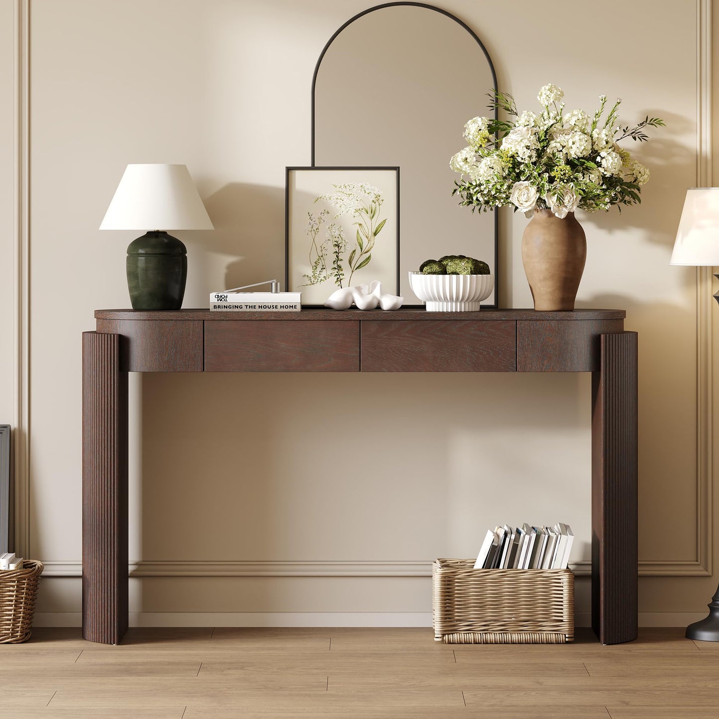 LKTART Solid Wood Console Table Sofa Tables with Drawers and Shelves Small Entryway Table for Living Room,Behind the Couch Table,Foyer(42" Espresso)