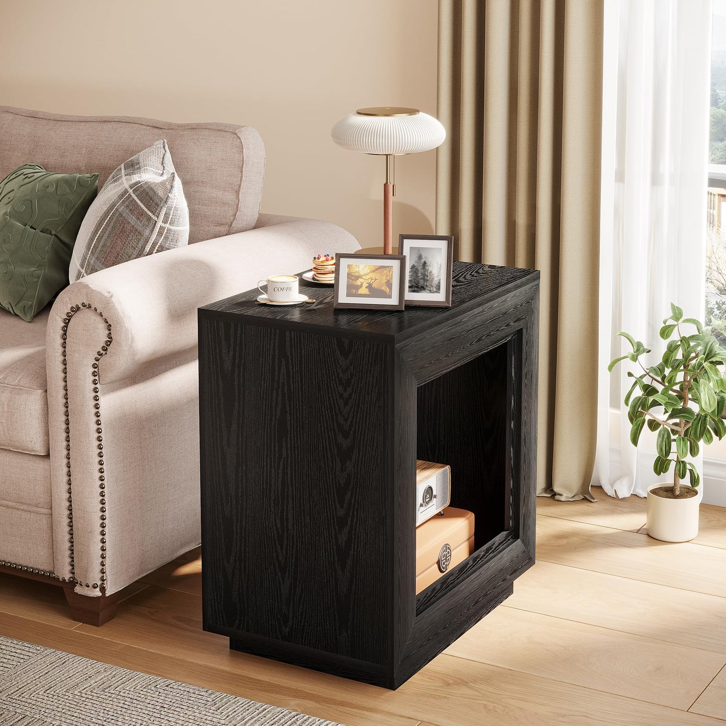 Tribesigns Rustic Wood End Table, 2 Tiered Square Side Table with Storage Shelf, Industrial Sofa Side Table for Living Room, Entrance (Rustic Brown) (1)