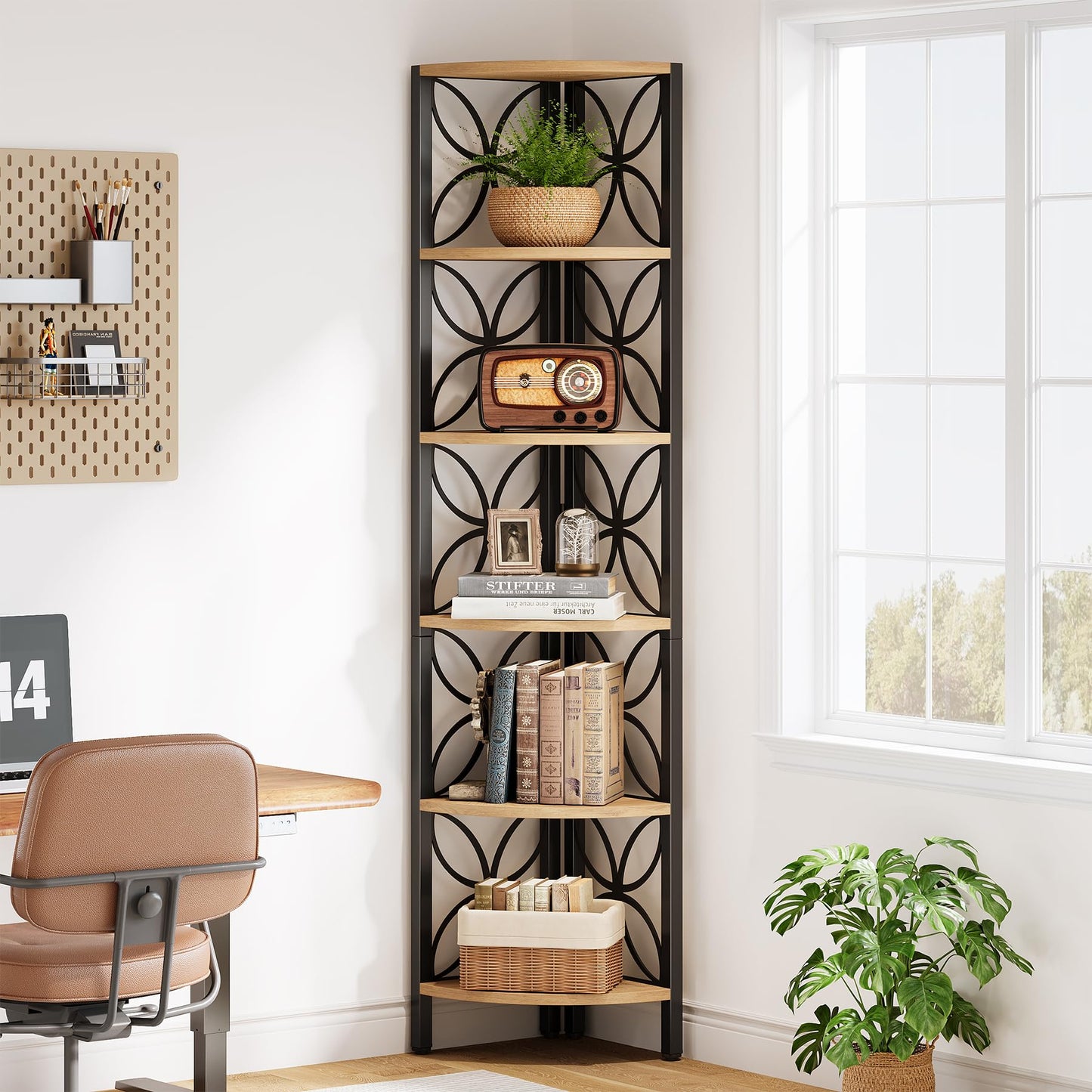 Tribesigns 6-Tier Corner Shelf, 70.9" Rustic Corner Bookshelf Display Shelf for Living Room, Wooden Shelving Unit Plant Stand Storage Rack for Bedroom, Bathroom, Small Space, Rustic Brown
