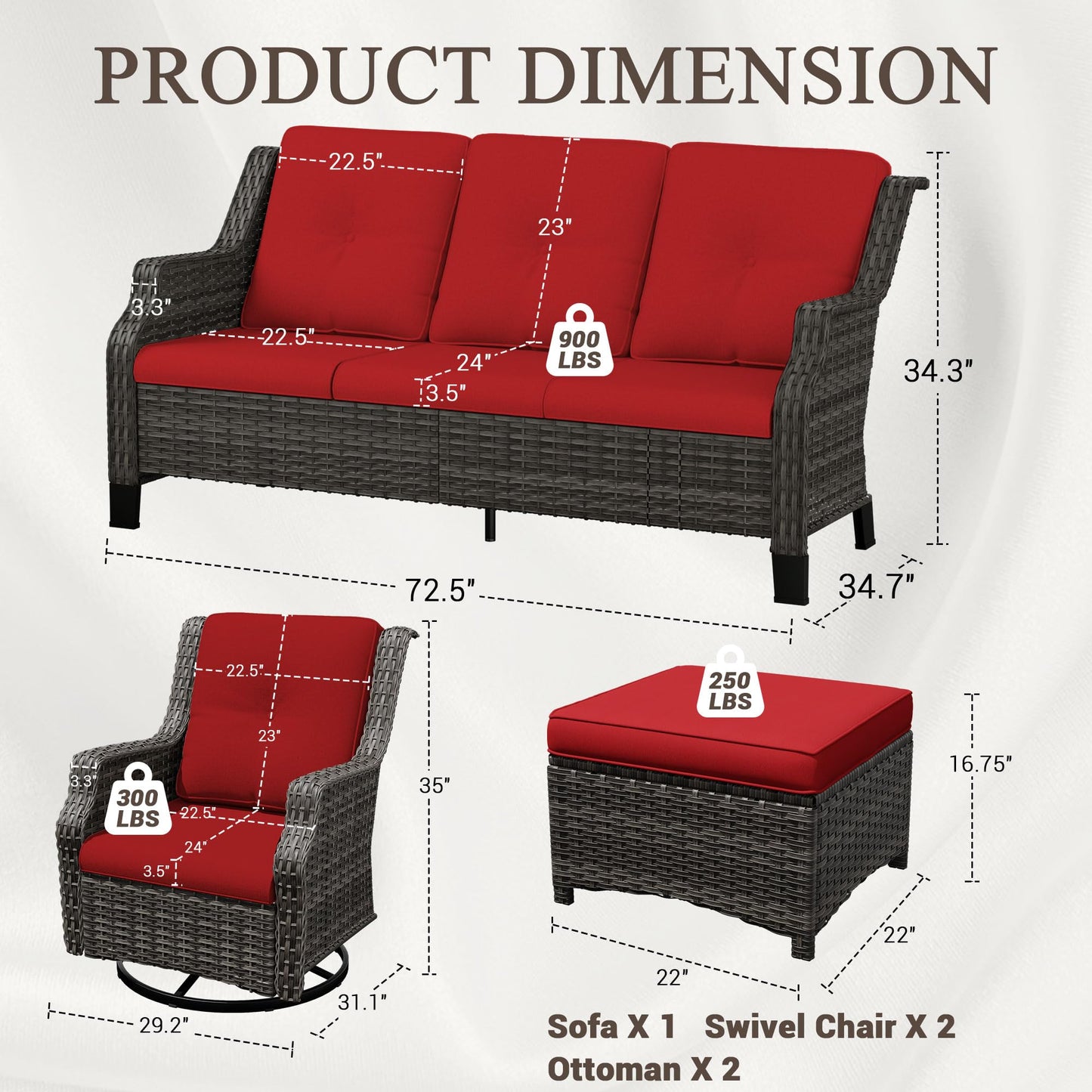 Outdoor Patio Loveseat, All-Weather 2-Seater Wicker Loveseat with Cushions, Outdoor Patio Love Seat Sofa for Garden, Balcony and Deck