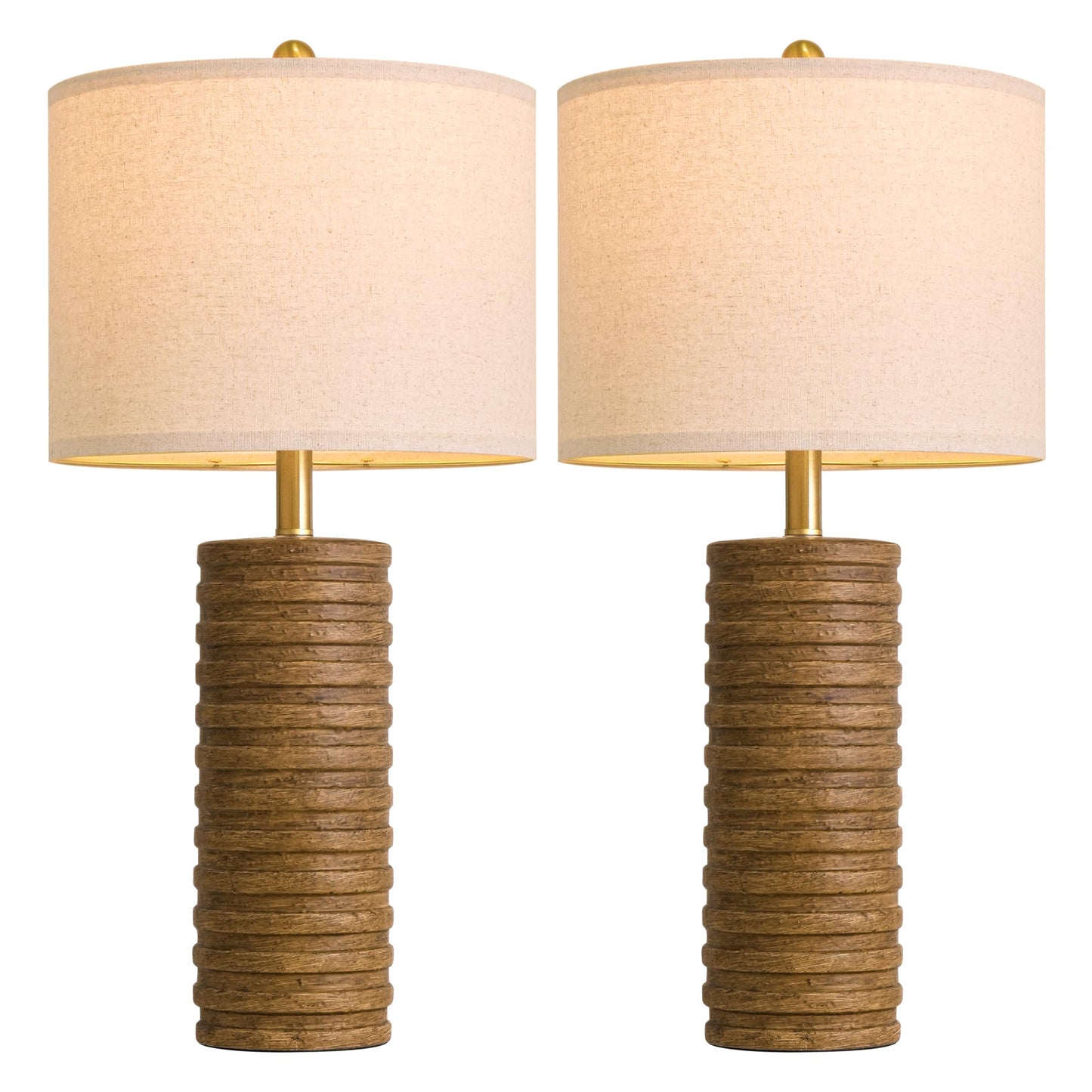 PoKat 27'' Farmhouse Table Lamps Set of 2 for Living Room, Stone-Like Bedside Lamp for Bedroom, Boho Ceramic Tall Lamps for Nightstand Office Sideboard Entryway Distressed (Antique Beige)