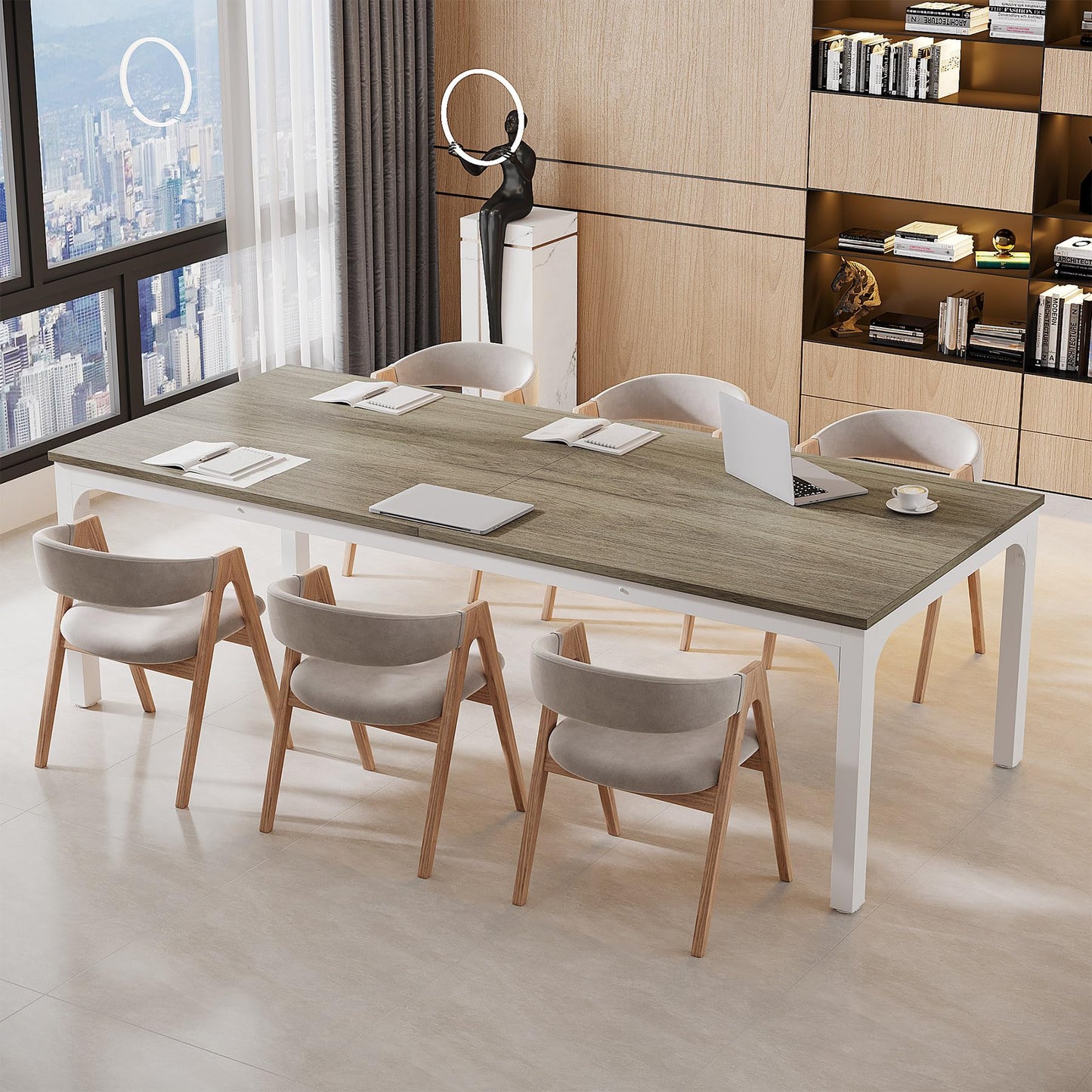 Tribesigns 6.5 FT Conference Room Table, 78.74" W x 27.56" D Large Office Conference Table, Modern Seminar Meeting Table Desk for Boardroom, Meeting Room (1, Rustic Brown)