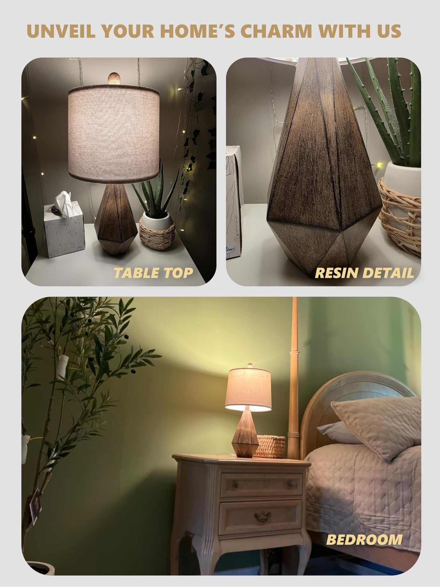 PoKat 20.25" Retro Farmhouse Table Lamp Set of 2 - Living Room & Bedroom Rustic Linen Bedside Nightstand Lamps for Kids, Study, Office - Resin, Suitable for Small Places