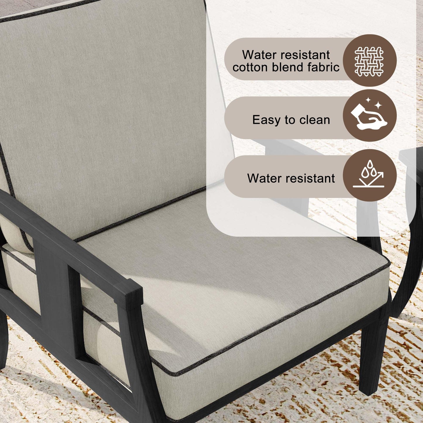 Outdoor Patio Armchairs Set of 2, All-Weather Solid Wood Patio Furniture Sets, Outdoor Sofa Chairs with Washable Thick Cushions for Porch, Balcony, Deck, Black Frame & Gray Cushion