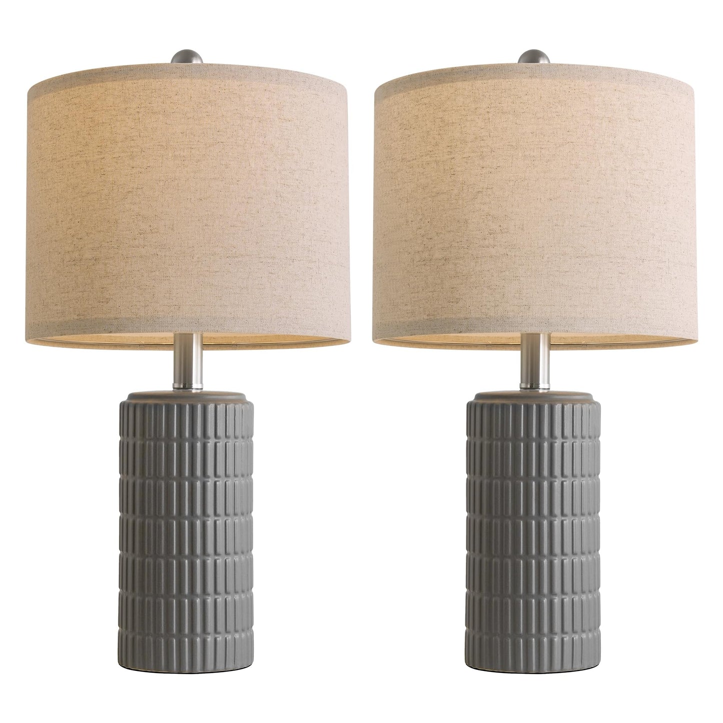 PoKat 20.75" Small Modern Ceramic Table Lamps Set of 2 for Bedroom, White Bedside Lamps for Night Stands, Farmhouse Desk Decor Gift Nightstand Table Lamps for Living Room End Table Beige