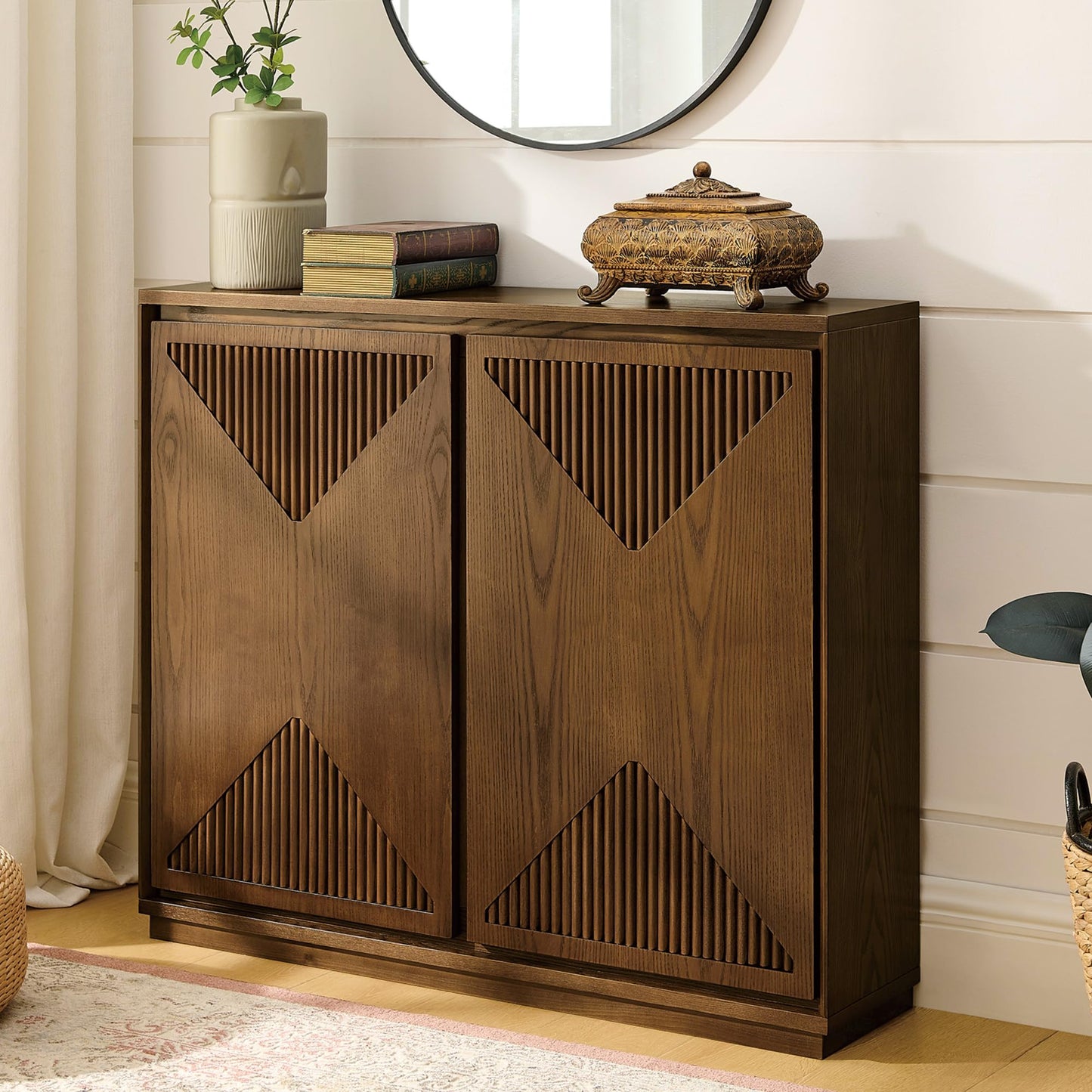 LKTART 39" Mid Century Modern Sideboard Buffet Cabinet, Narrow Credenza Storage Cabinet,Media Console Coffee Bar Table for Living Room,Entryway,Kitchen,Walnut