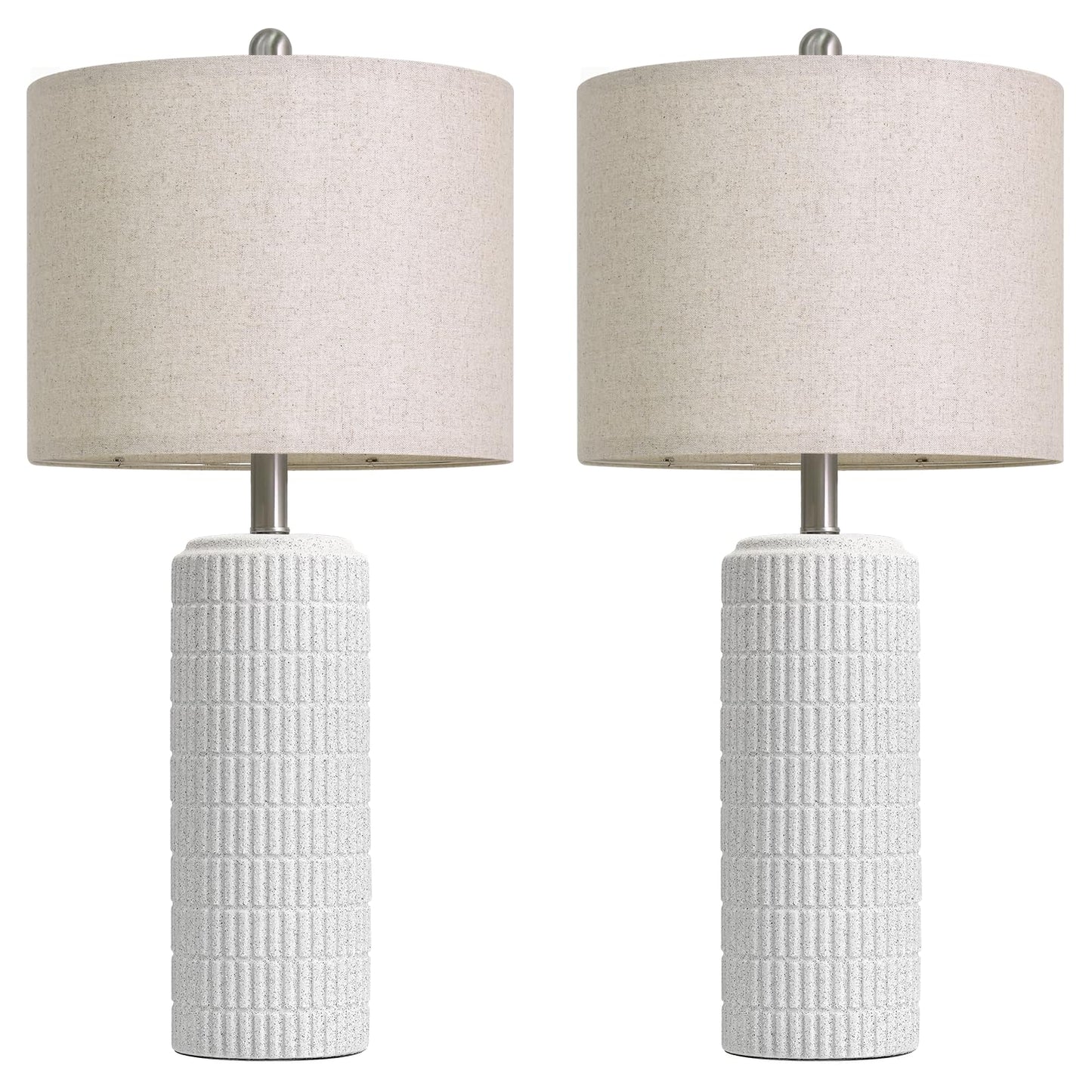 PoKat 23" Modern Ceramic Table Lamp Set of 2 for Living Room White Desk Lamps for Bedroom Farmhouse Bedside Nightstand Lamp House Warming Gifts New Home Decor End Table Lamps Gifts for Women Mom Beige