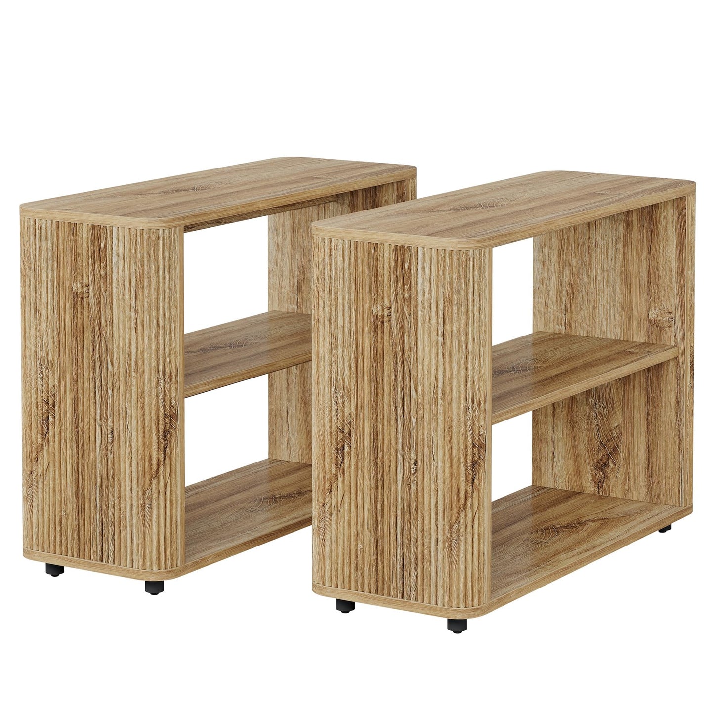 Tribesigns Narrow Side Table, 3-Tier End Table for Living Room, Small Fluted Nightstand with Storage Shelves, Farmhouse Bedside Table for Bedroom, Small Spaces, Sofa Couch, Dark Walnut