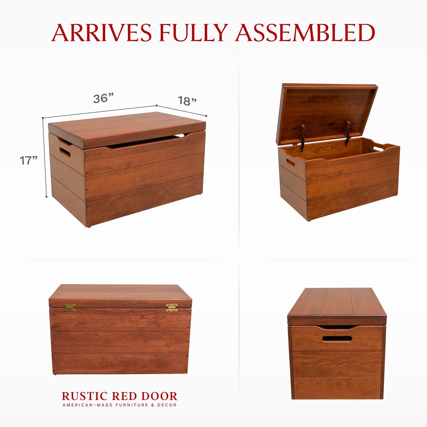 Wooden Storage Chest Trunk Box with Lid and Handles. Handmade, Rustic, Oak Wood, Cherry Stain, 30"
