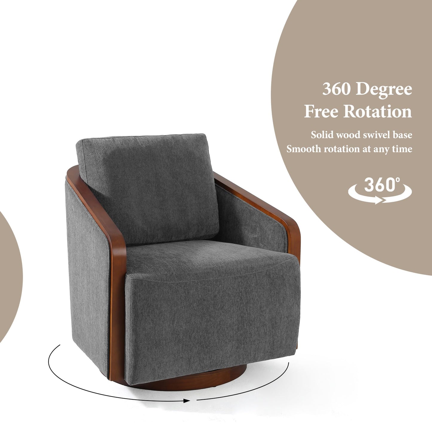 360° Swivel Barrel Chairs Set of 2, Upholstered Swivel Round Barrel Chair, Comfy Chenille Fabric Single Club Armchair Accent Chair for Living Room, Reading Room, Bedroom, Beige Brown