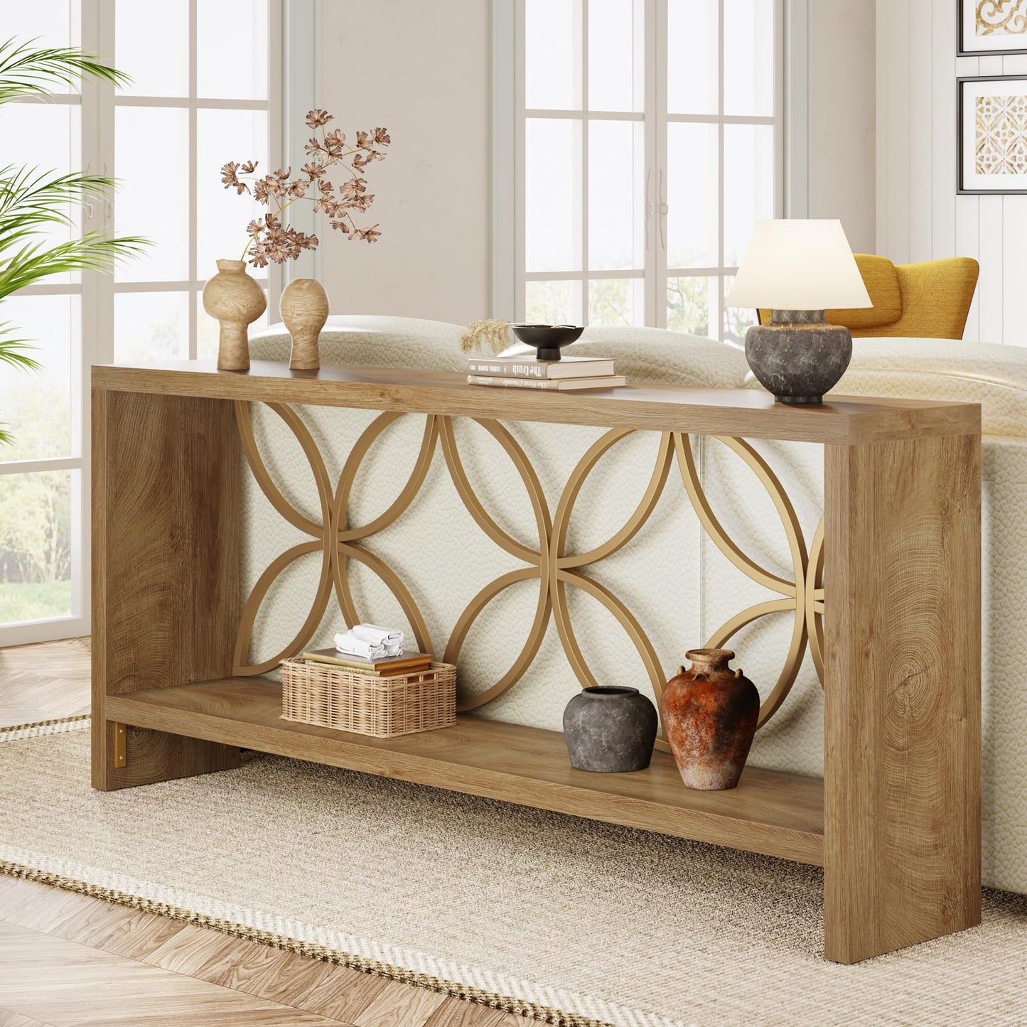 Tribesigns 70.9-Inch Narrow Sofa Table, Industrial Long Sofa Table Behind Couch, Entry Console Table with Storage for Entryway, Living Room, Foyer, Unique Design, Rustic Brown