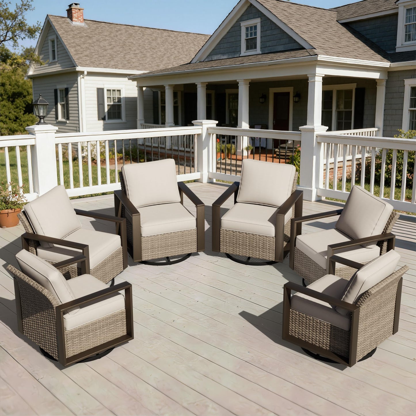 Joyside Outdoor Patio Swivel Rocker Chairs, 3 Pieces Wicker Furniture Set, 2 Swivel Rocking Chairs and 1 Table, Metal Wide Armrest, Thick Cushions and Deep Seating for Garden, Backyard, Porch, Deck