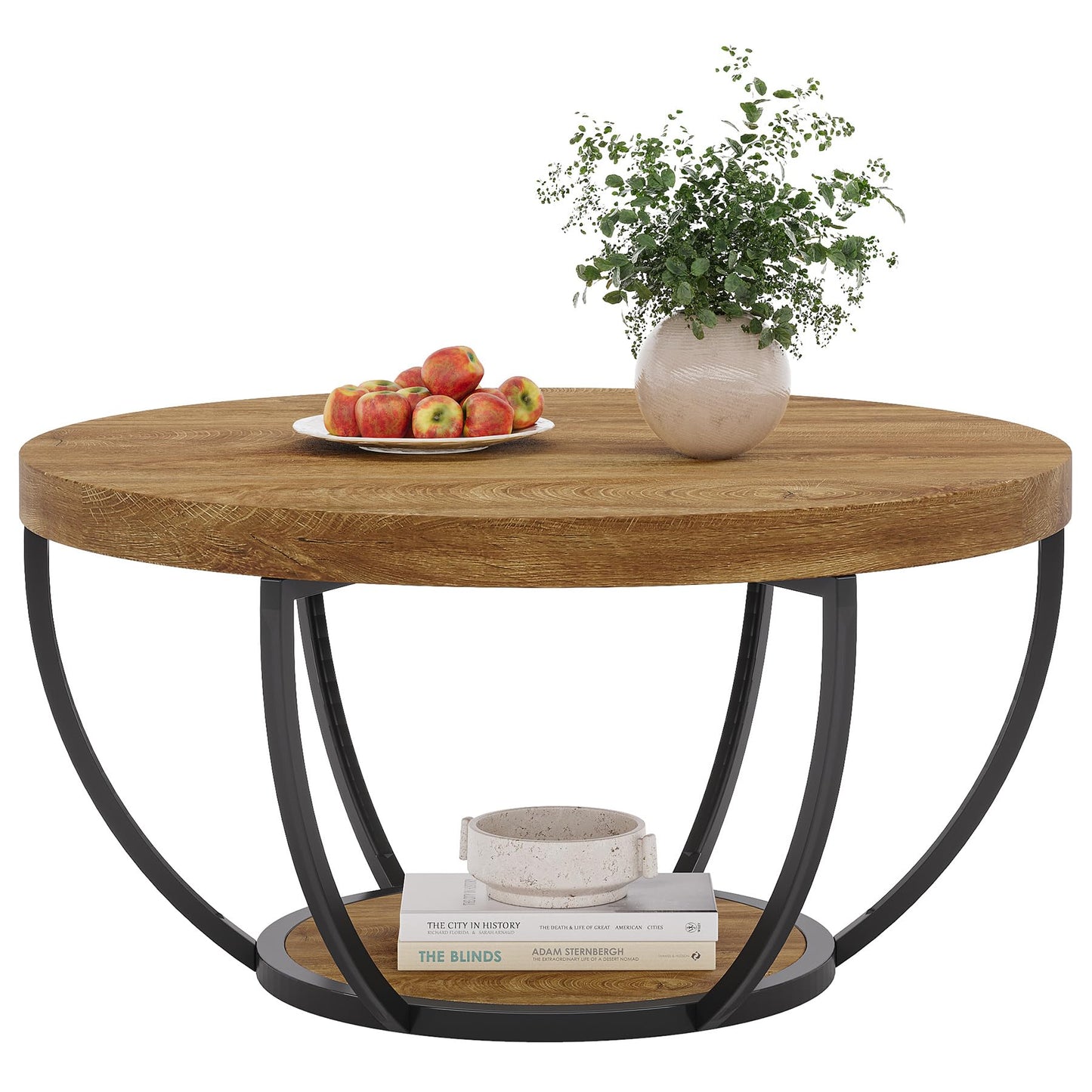 Tribesigns Round Coffee Table, 31.7" Wooden 2-Tier Circle Coffee Table with Storage Shelves, Modern Accent Cocktail Table Center Table for Living Room, Grey