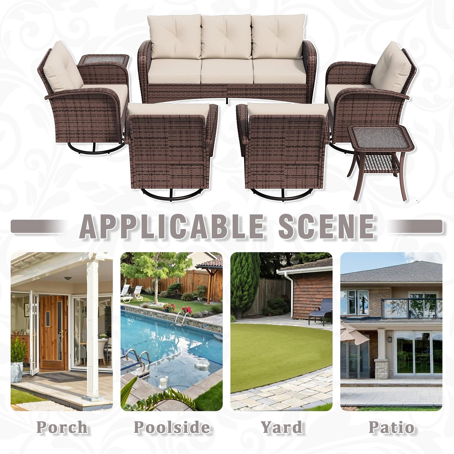 4 Piece Patio Conversation Set - 2 Swivel Chairs 1 Coffee Table 3-Seater Sofa, PE Wicker & Steel Patio Furniture with Heavy-Duty Steel Frame,Weatherproof Cushions, Red