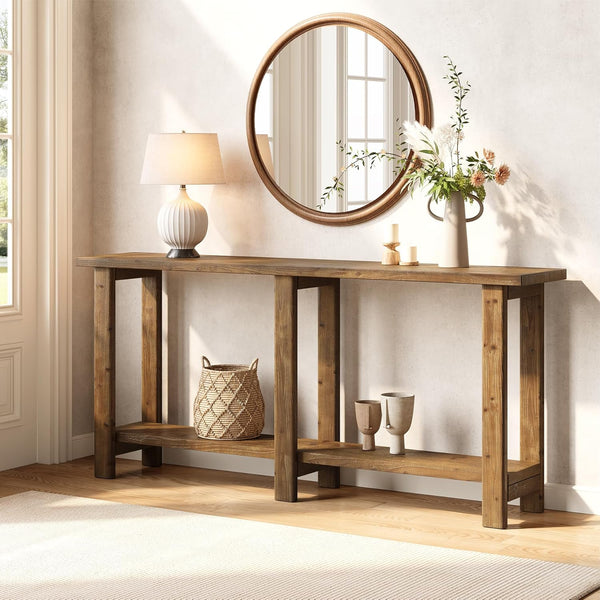 Solid Wood Console Table, 70.9-Inch Long Wooden Sofa Table Behind Couch for Entryway, Hallway, Foyer, Living Room, Natural Brown