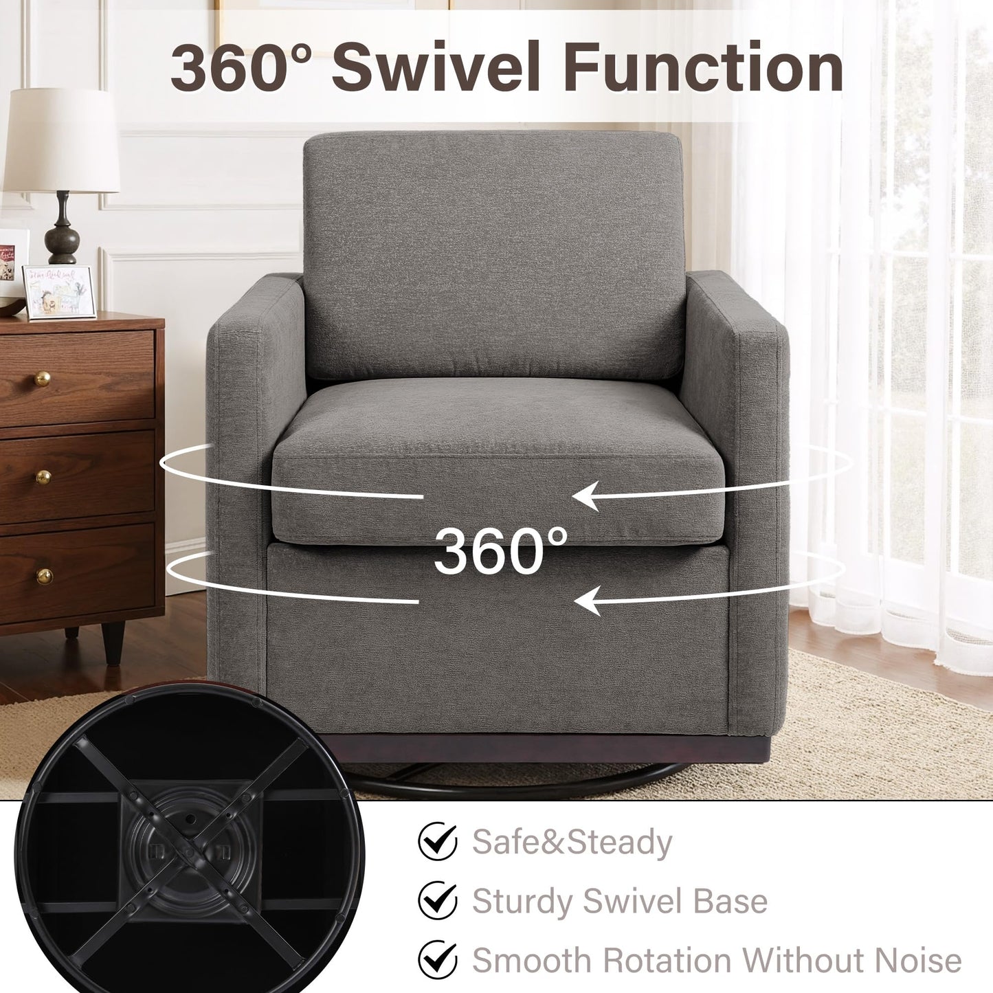 Faux Leather Swivel Accent Chairs Set of 2, 360° Swivel Upholstered Club Armchairs for Living Room, 31" Wide Square Single Sofa Reading Chair with Deep Seat, Metal Swivel Base, Navy