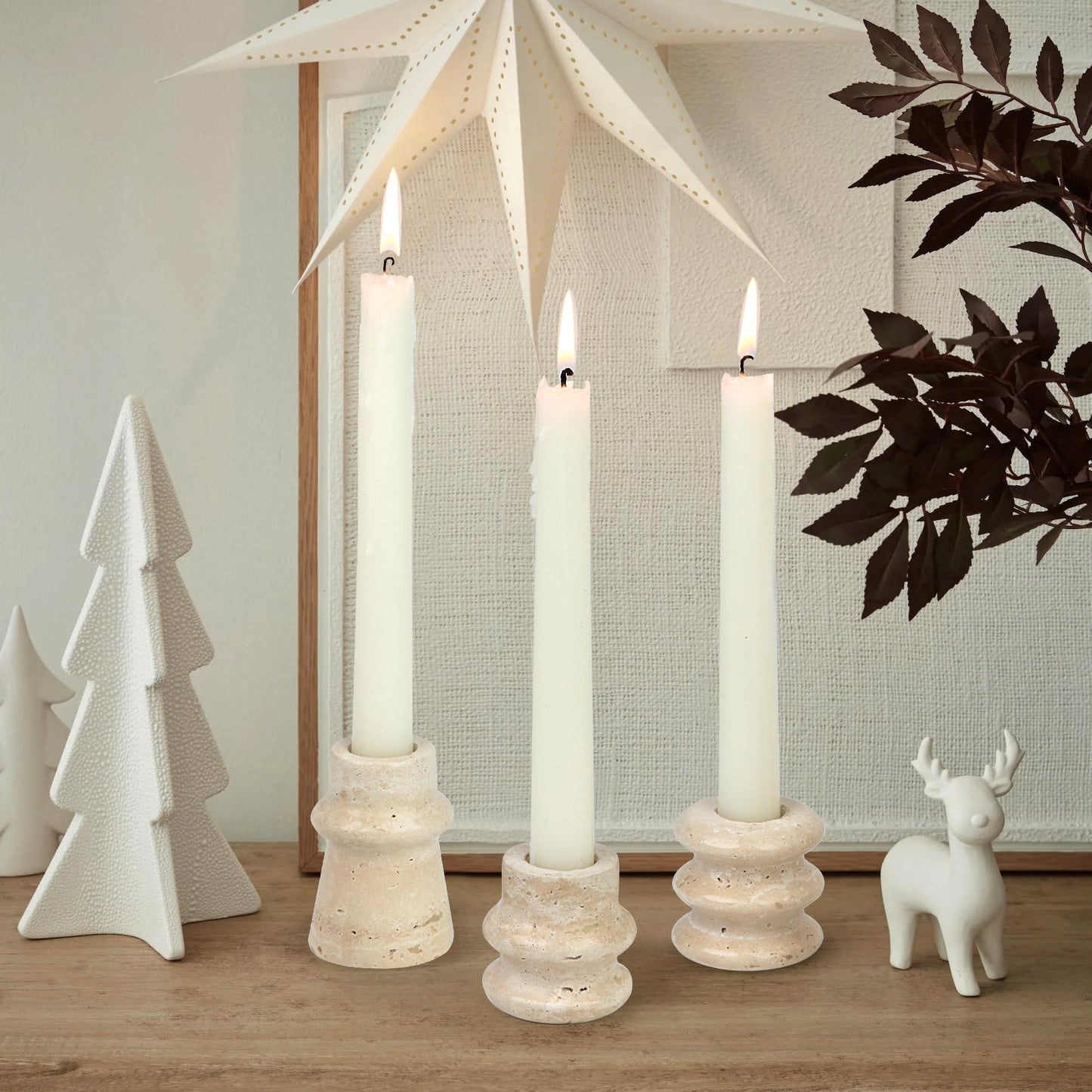 Vixdonos Marble Candle Holder Set of 2 Taper Candle Candlestick Mantle Candle Stand for Home Decor,Wedding,Party and Table Centerpieces(Brown)