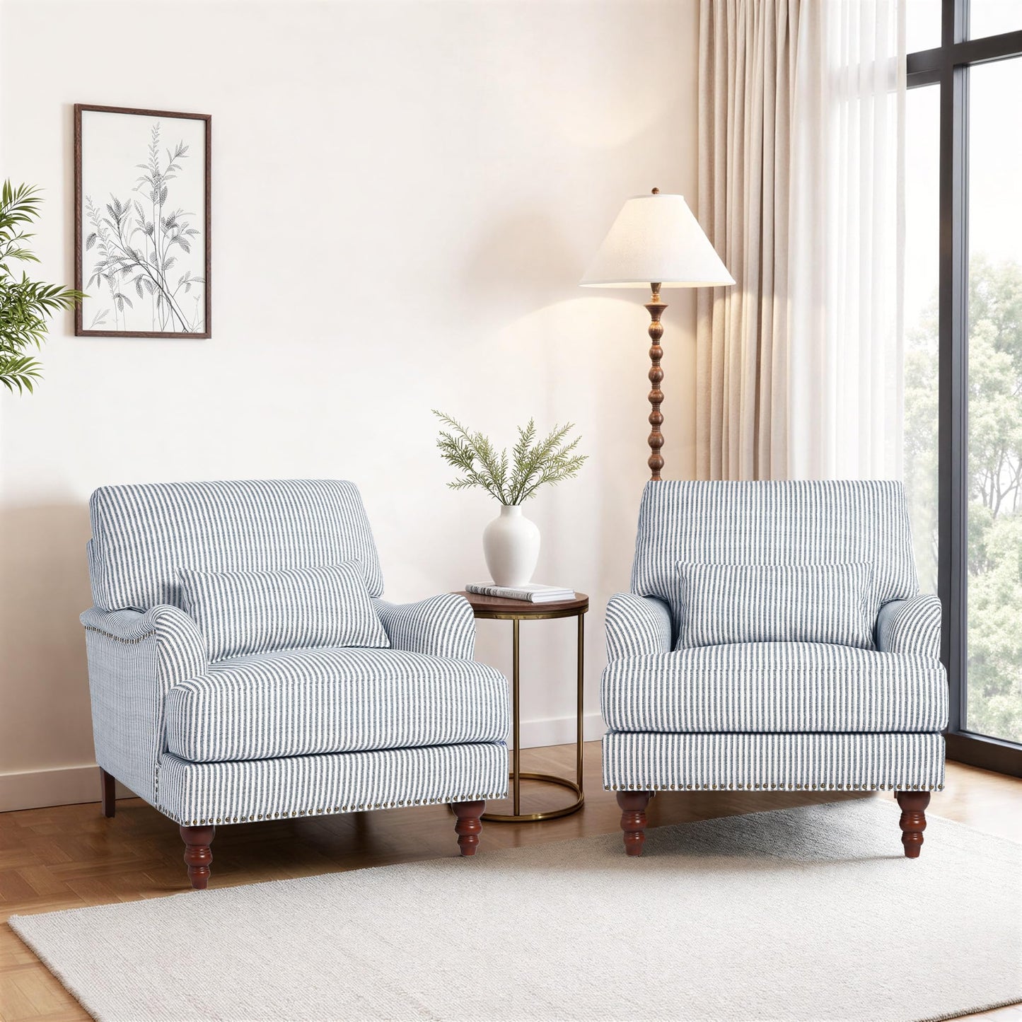Accent Chair for Living Room, Upholstered Armchair with Nailhead Trim & Solid Wood Legs, Mid Century Modern Club Chair for Bedroom/Reading Room, Rococo Green