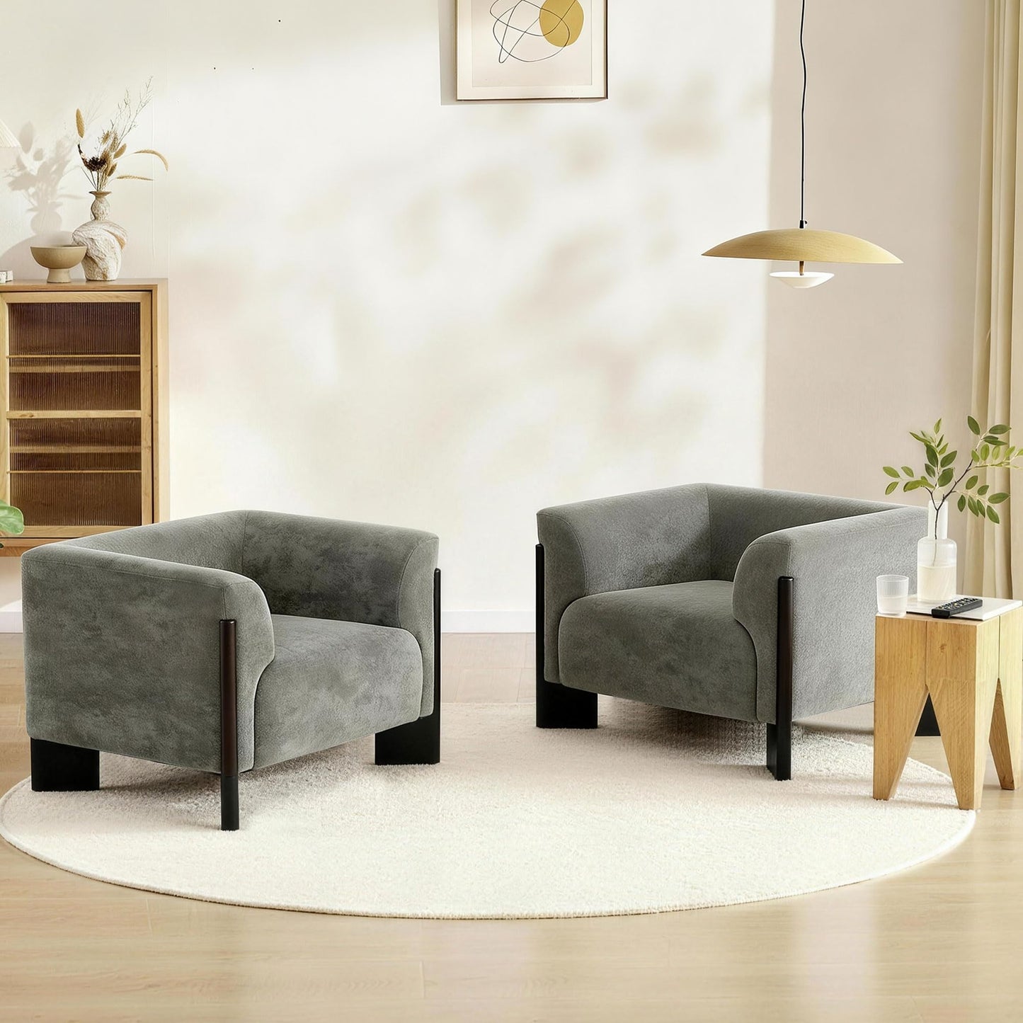 Oversized Accent Chair, Chenille Fabric Upholstered Club Chair for Living Room, 41" Width Single Sofa Chair with Curved Handrail and Solid Wood Legs, Modern Arm Chair for Bedroom Home, Gray