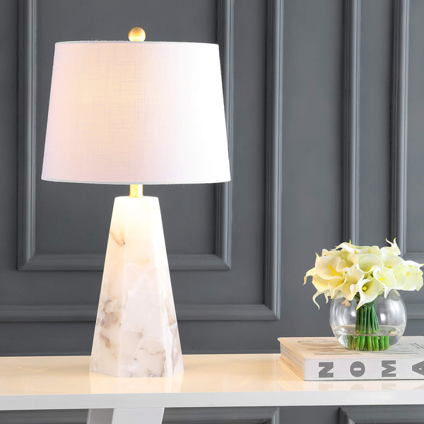 JONATHAN Y 25.5" Natural/Black Modern Table Lamp for Bedroom, White Linen Shade, Contemporary Bedside Nightstand Lamp for Living Room, LED Bulb Included (JYL6205B)