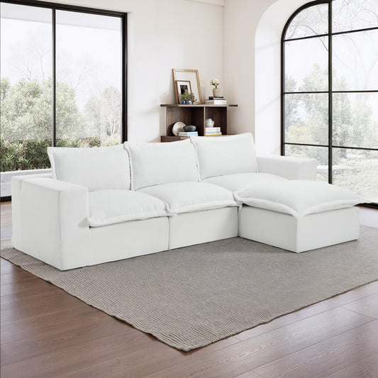 116" Modular Sectional Sofa, Comfy L Shaped Modular Coush Sofa with Ottoman, 3-Seat Chenille Cloud Couches Deep Seat Sofa for Living Room, Apartment, Small Spaces, Beige