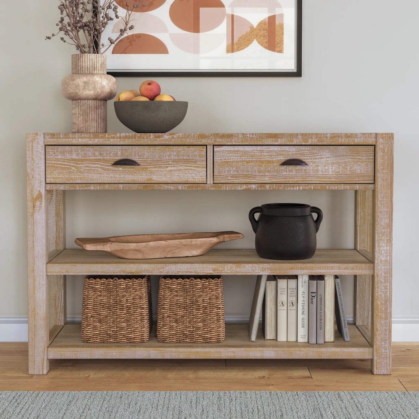 Grain Wood Furniture Montauk Console Table, Solid Wood with a Rustic Walnut Finish