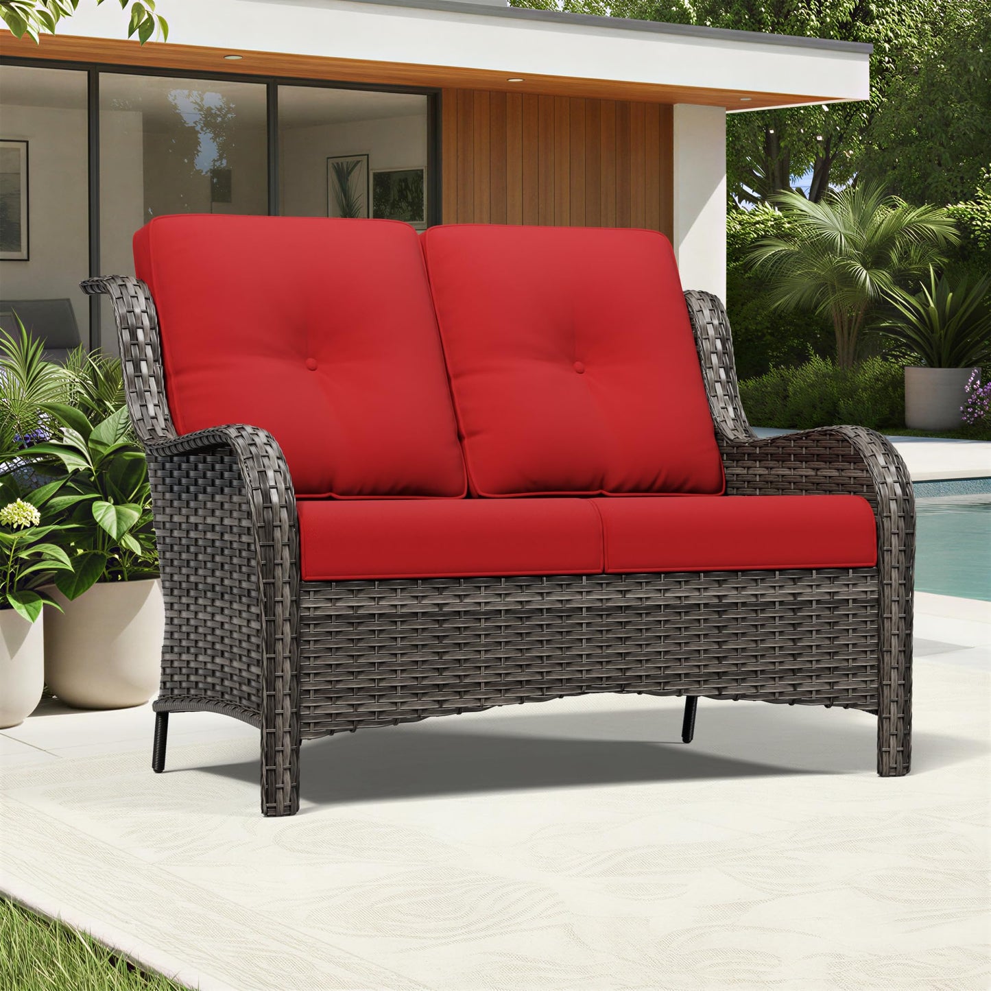 Joyside Outdoor Patio Couch,Outdoor Wicker Loveseat with High Back, Deep Seating, Wide Armrest, Thickened Cushions, Patio Loveseat for Deck, Porch Use