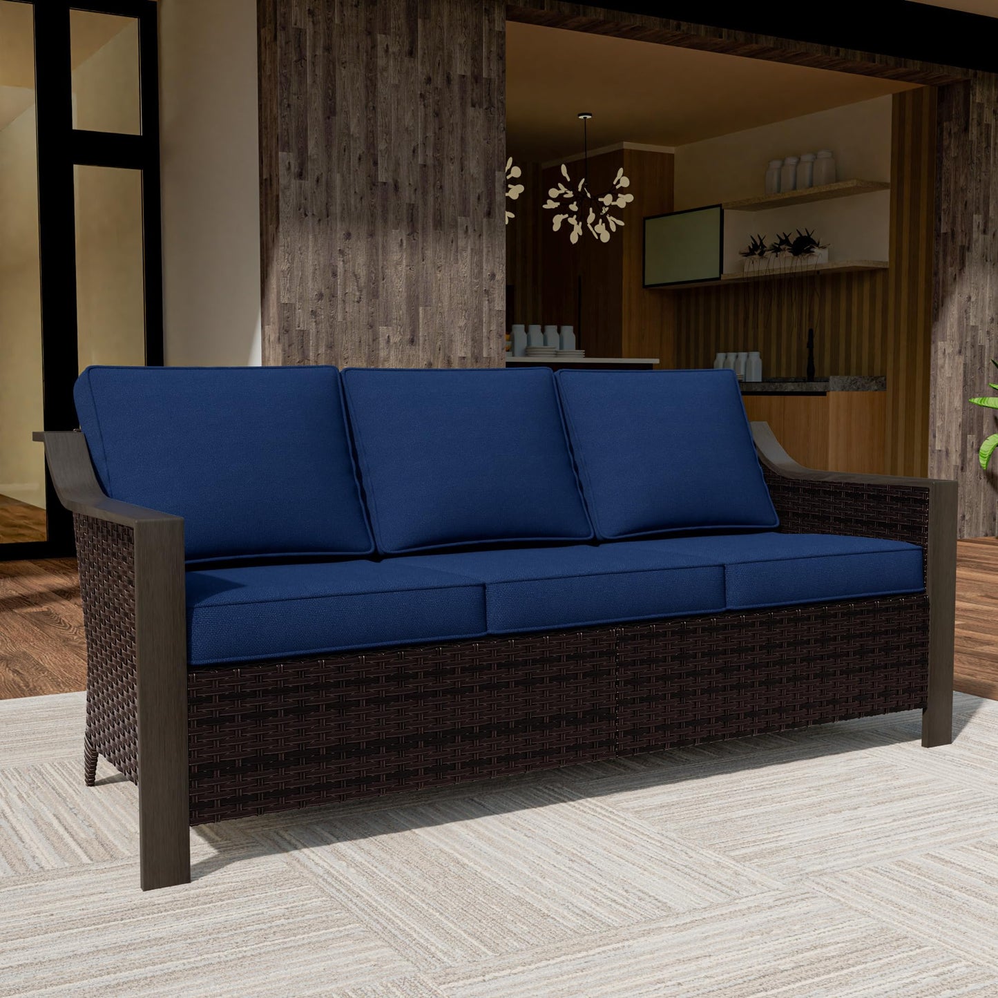 74 Inch Patio 3-Seater Sofa,PE Wicker Outdoor Lounge with Thick Removable Water-Resistant Cushions, Rust-Proof Steel Frame, 900LBS Capacity, Beige