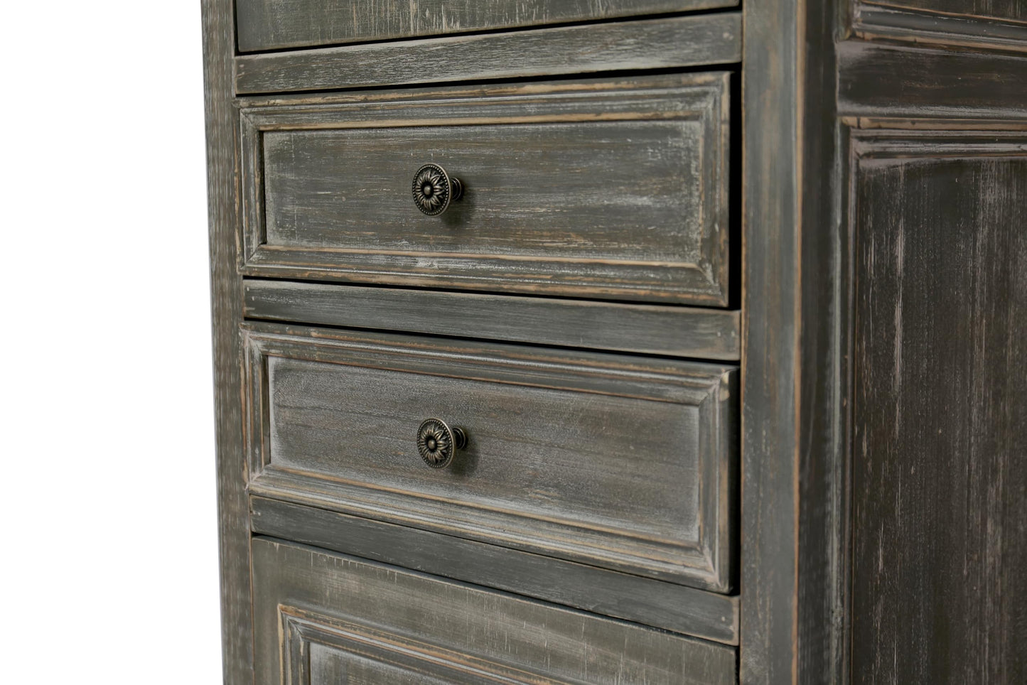 LKTART KTART 55'' Tall Kitchen Pantry Cupboard Storage Cabinet with Shelves & Drawer,French Country Accent Cabinet with Embossed Floral Metal Doors and Solid Wood Frame,Natural Wood