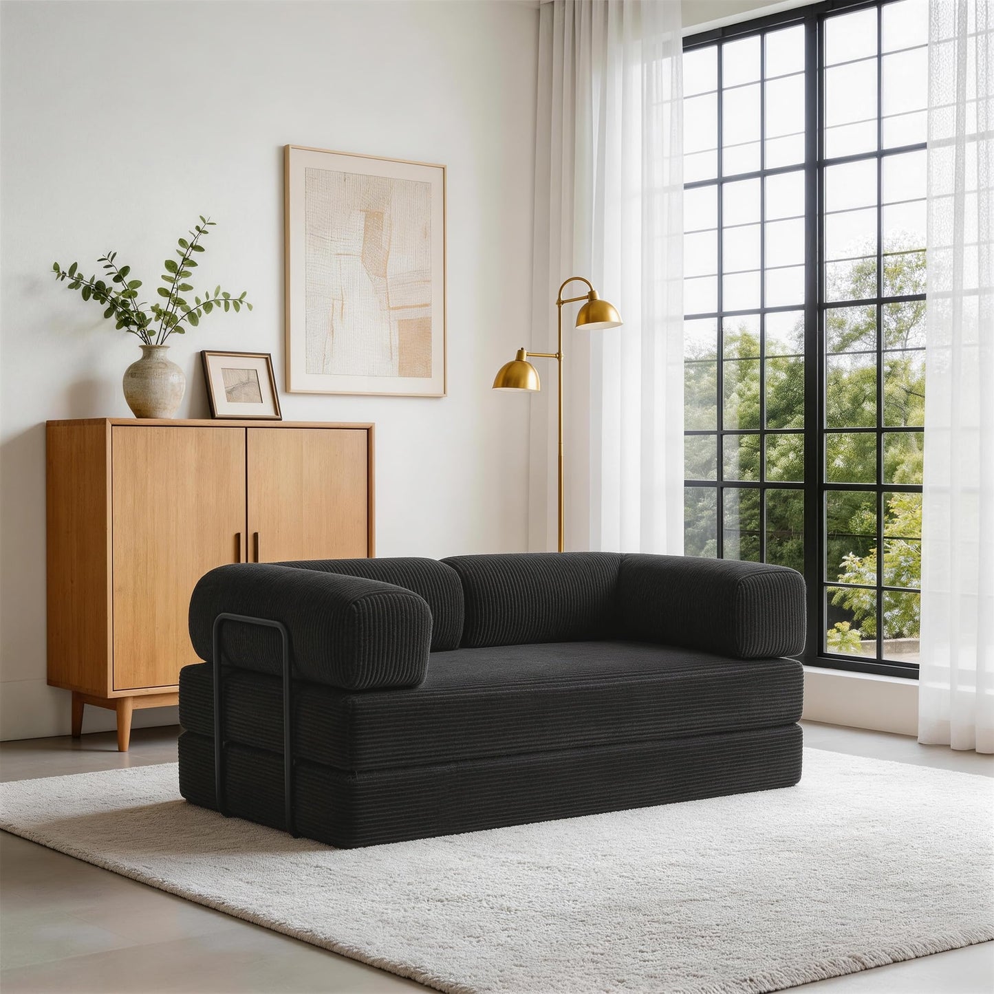 79'' Convertible Sleeper Sofa Bed, 4-in-1 Corduroy Folding Floor Couch, No Assembly Modular Boneless Loveseat with Pull Out Bed, Comfy Foldable Sofa Bed for Living Room Bedroom Guest Room, Gray