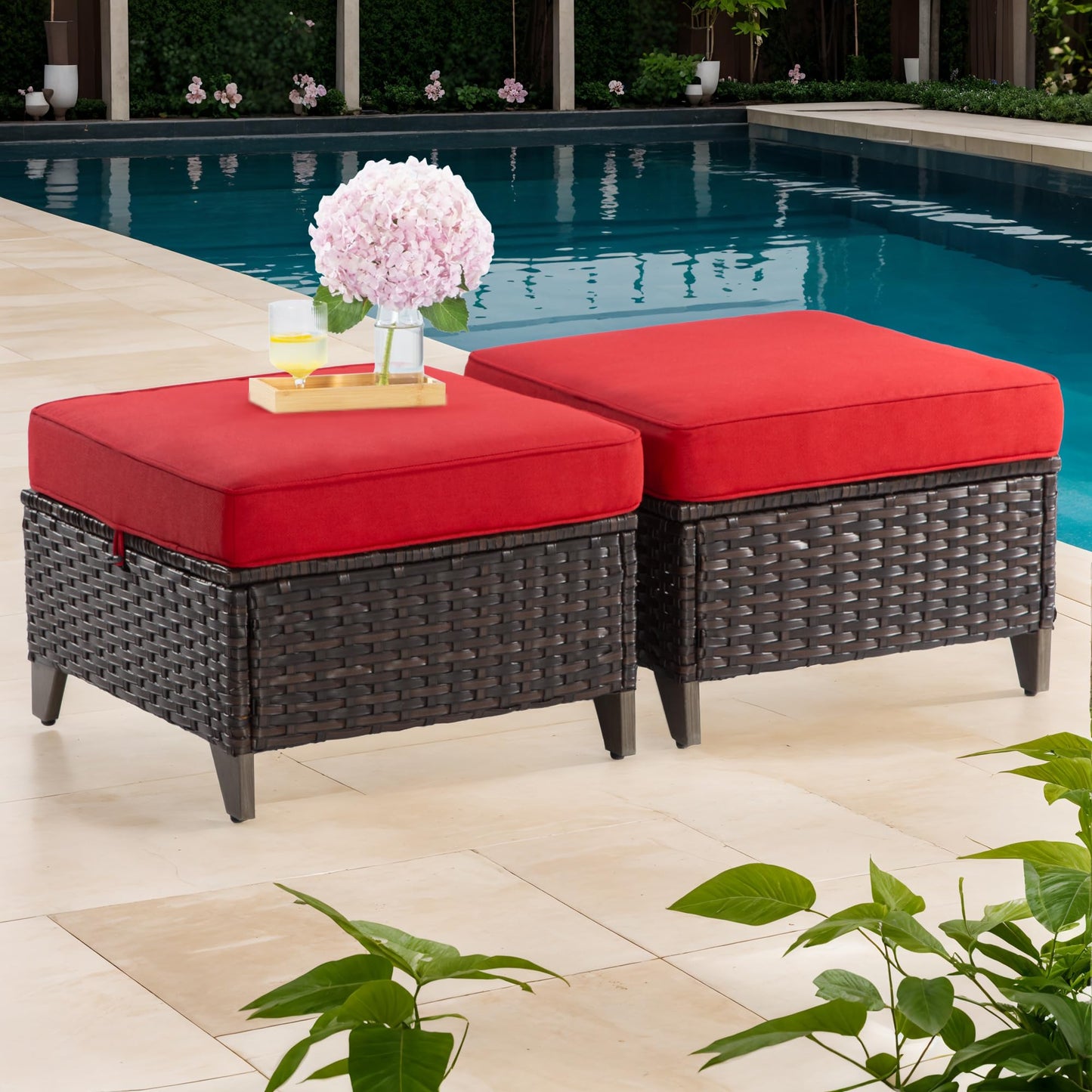 Joyside Patio Sofa - 3 Seater Rattan Sofa, All Weather High Back Sofa, Upgraded Large Size with 4inch Seat Cushions for Backyard, Garden, Poolside (Brown/Blue)