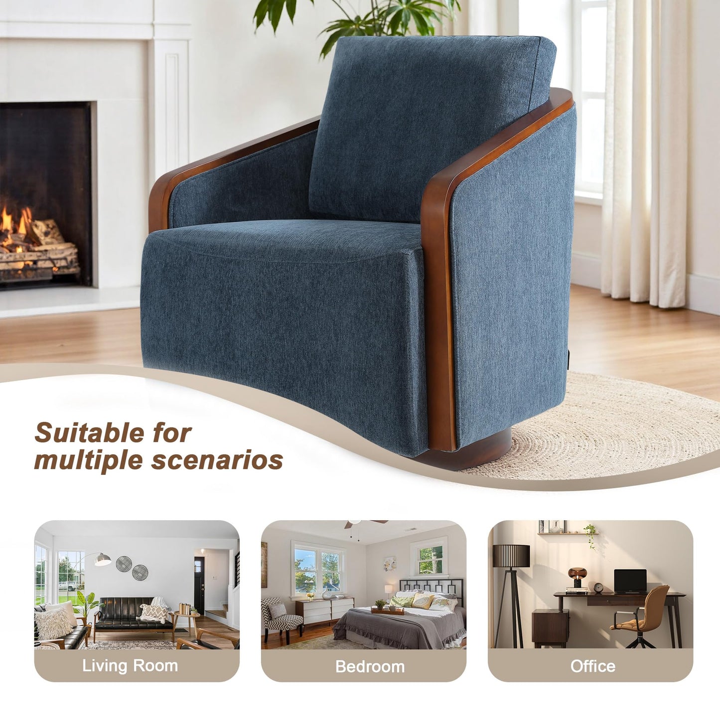 360° Swivel Barrel Chairs Set of 2, Upholstered Swivel Round Barrel Chair, Comfy Chenille Fabric Single Club Armchair Accent Chair for Living Room, Reading Room, Bedroom, Beige Brown