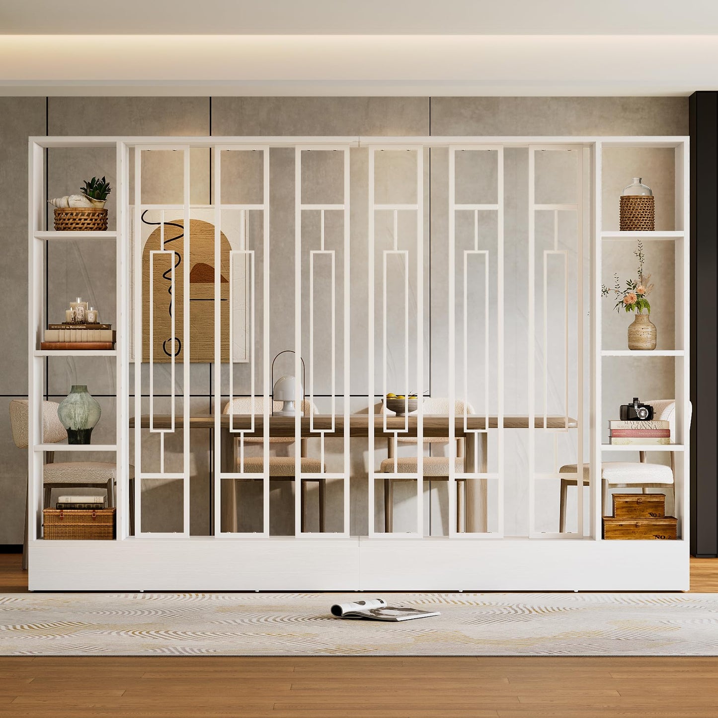 Tribesigns Wall Room Divider with Display Shelves, 70.9" Modern Freestanding Room Divider Screen with Sturdy Base, Wall Partition for Home & Office (Brown & Black, 47.2" W x 11.8" D x 70.9" H)