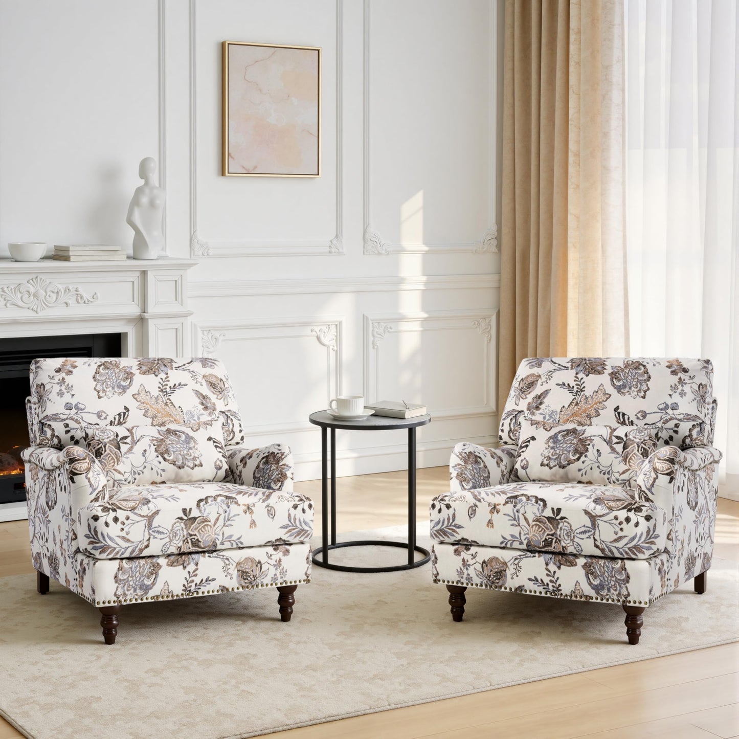 Accent Chair for Living Room, Upholstered Armchair with Nailhead Trim & Solid Wood Legs, Mid Century Modern Club Chair for Bedroom/Reading Room, Rococo Green