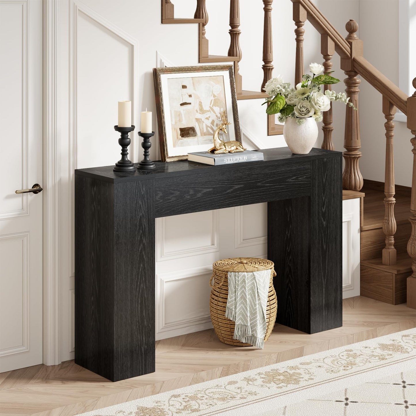 Wood Console Table for Entryway Living Room, 43-Inch Modern Sofa Table, Farmhouse Small Rectangular Accent Console with Wooden Double Base for Behind Couch Hallway Foyer Entrance, Light Oak Brown