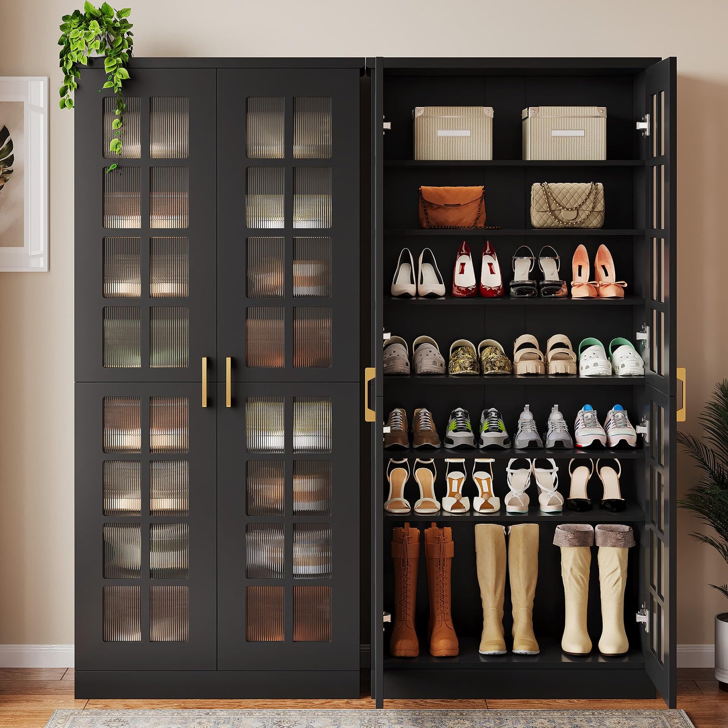 Tribesigns Tall Shoe Cabinet with Doors, 8-Tier Shoe Storage with Adjustable Shelves, Modern Shoe Organizer Shoe Rack Cabinet for Entryway, Hallway, Closet, Living Room, Rustic Brown