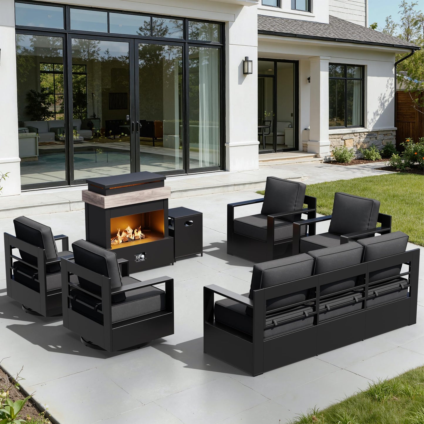 Aluminum Patio Swivel Chair - Outdoor Swivel Rocking Chair with 6" Thick Removable Cushions, All-Weather Metal Frame, Deep Setting for Garden, Poolside and Porch