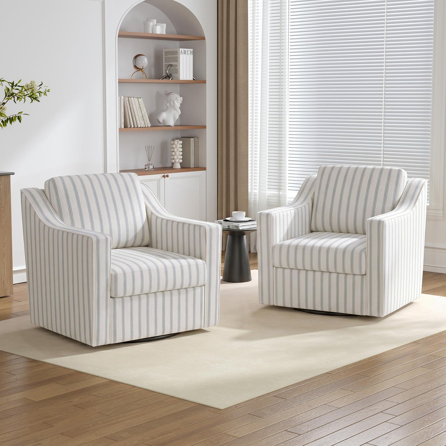 Swivel Accent Chairs Set of 2, 360° Swivel Upholstered Faux Leather Club Armchairs for Living Room, Comfy Single Sofa Reading Chair with Deep Seat, Metal Swivel Base, Coffee