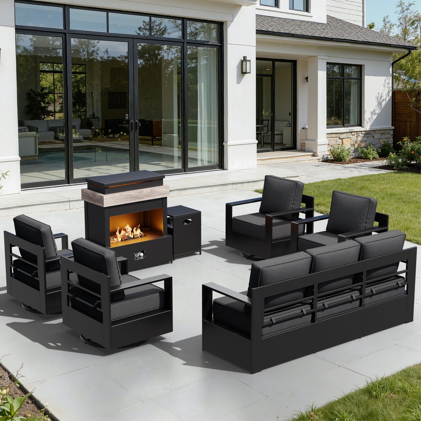 Aluminum Patio Swivel Chair - Outdoor Swivel Rocking Chair with 6" Thick Removable Cushions, All-Weather Metal Frame, Deep Setting for Garden, Poolside and Porch