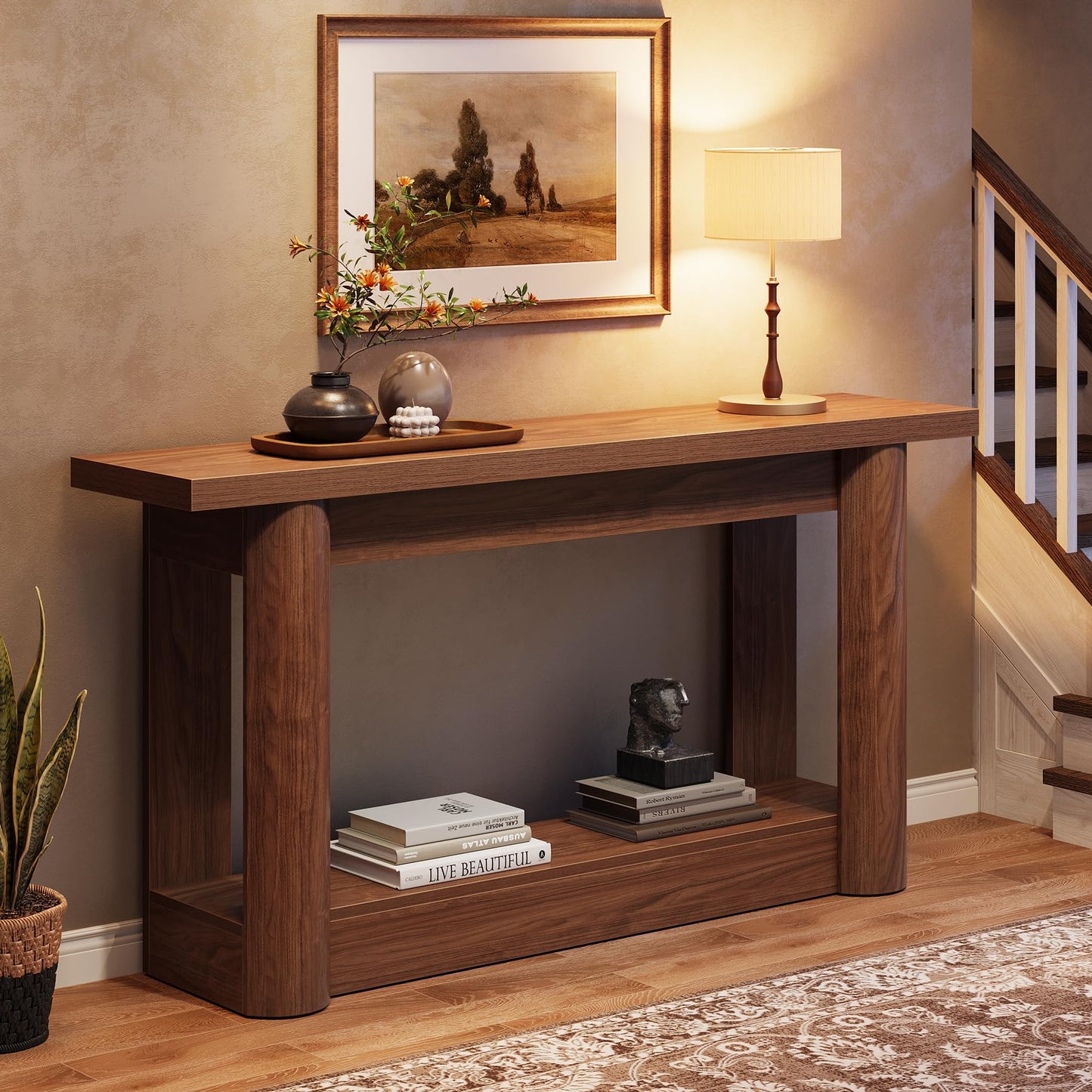 Tribesigns 63-Inch Farmhouse Console Table, 2-Tier Storage Sofa Table Behind The Couch, Narrow Long Entryway Furniture for Home Hallway, Entrance, Living Room, Brown