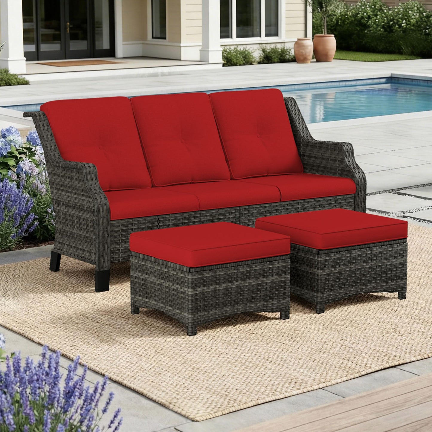 Outdoor Patio Loveseat, All-Weather 2-Seater Wicker Loveseat with Cushions, Outdoor Patio Love Seat Sofa for Garden, Balcony and Deck